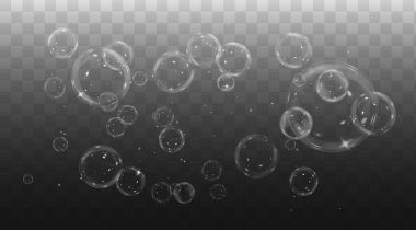 Siyah arka planda köpük sabun köpükleri. vektör illüstrasyonu.