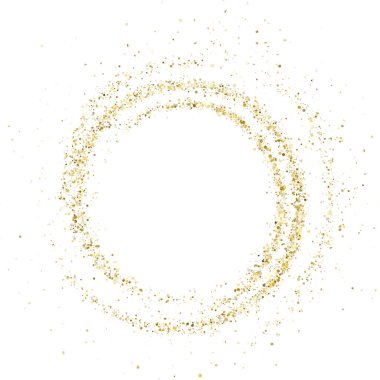Beyaz arka planda izole edilmiş altın rengi parıltı dokusu. Kehribar rengi konfeti. Altın konfeti patlaması kutlaması. Vektör illüstrasyonu, 10 eps.