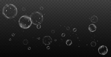 Siyah arka planda sabun köpükleri. Vektör illüstrasyonu