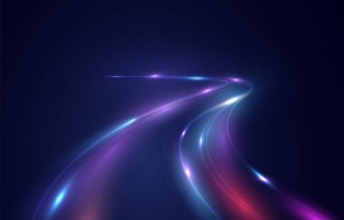 Mavi ve mor arka plan. Neon ışıklar ve çizgiler. Neon ışıklı soyut arkaplan.