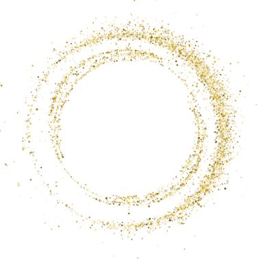 Beyaz arka planda altın parıltısı konfetisi. Parlak altın bir resmin çizimi. Tasarımınız, kartlarınız, vektörünüz için lüks lüks arkaplan ögesi