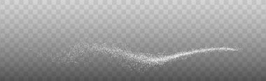 Şeffaf bir arkaplanda beyaz toz parçacıkları. Soyut toz patlaması.
