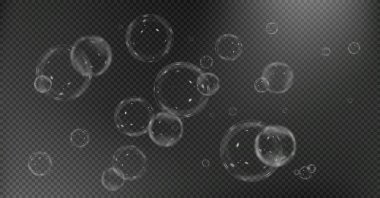 sabun köpükleri. Şeffaf arka planda izole edilmiş gerçekçi sabun köpükleri. vektör illüstrasyonu