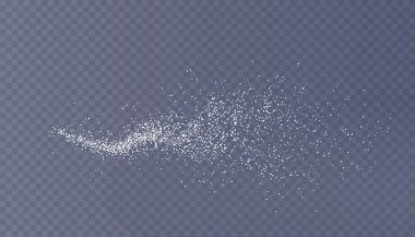 Uçan toz. Şeffaf efektli beyaz şeffaf bir arkaplan.
