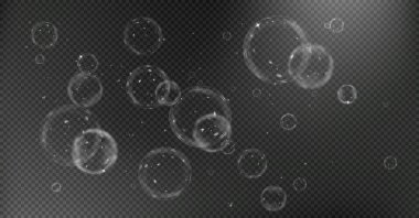 Şeffaf bir arkaplanda kabarcıklar.
