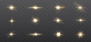 Parlak ışık, parıltı ve güneş ışığı efektleriyle parlayan yıldız şekli bayramlar ve kutlamalar için ideal, soyut bir vektör tasarımı unsuru..