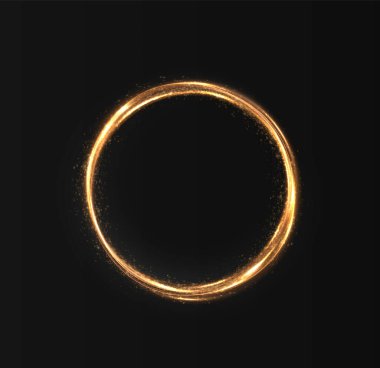 Altın parçacıkları olan yuvarlak halka. 3D illüstrasyon, görüntüleme