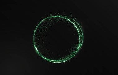 koyu arkaplanda parçacıkları ve çizgileri olan yeşil çember