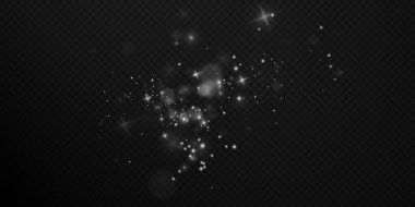 Parıldayan parçacıklar ve Noel tozu ile ışık etkisi. Beyaz ışıl ışıl parlıyor..       