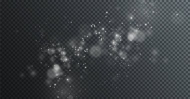 Parıldayan parçacıklar ve Noel tozu ile ışık etkisi. Beyaz ışıl ışıl parlıyor..       
