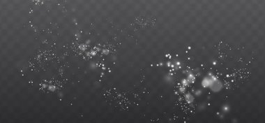Parıldayan parçacıklar ve Noel tozu ile ışık etkisi. Beyaz ışıl ışıl parlıyor..       