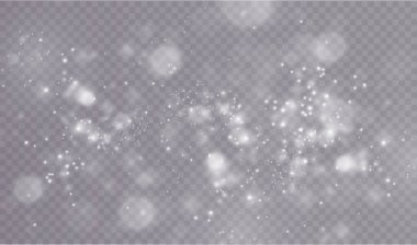 Parıldayan parçacıklar ve Noel tozu ile ışık etkisi. Beyaz ışıl ışıl parlıyor..       