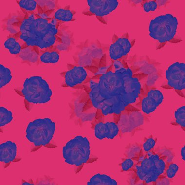 Seamless Neon Floral Pattern on a Purple Background. Hand drawn Modern Print for Fabrics, Home decor, Banner, Wrapping paper, Packaging