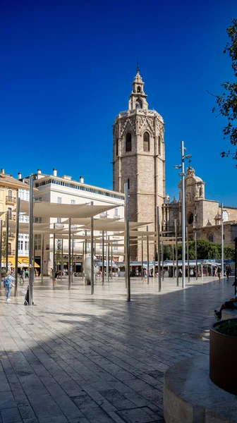 Valencia Spanje 2023 Klokkentoren Plaza Reina Reina Pleinen Kathedraal Van — Stockfoto