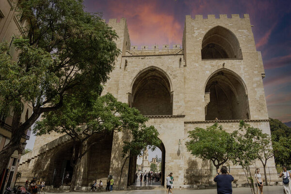 Valencia, Spain 08-26-2023 Torres de Serranos - one of the most famous landmarks