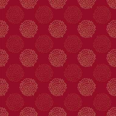 Kırmızı arkaplanda lekesiz ponpon kızlar var. Minimalist zarif düzenli düzeni tekrarlayan.