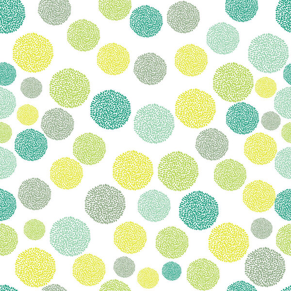 Vector seamless pattern pompom polka dot garland mosaic terazzo in pastel bright soft colors. Abstract background perfect for fabric, wallpaper or pack paper. White background.