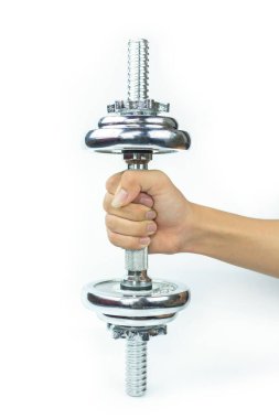 Beyaz arkaplanda el kaldırma halterleri.