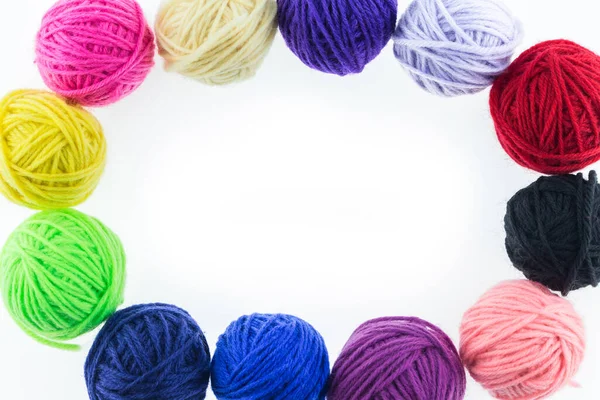 Yarn Many Color Top View White Background — Stock Photo, Image
