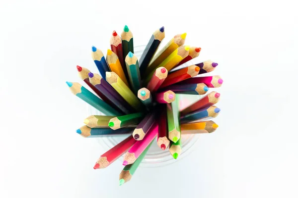 pencils in cup or mug on white background.