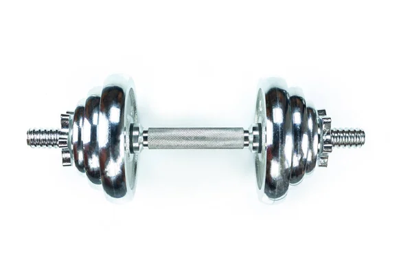 Dumbbell Silver Top View White Background — Stock Photo, Image