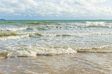 Deniz dalgaları kıyıya vuruyor.