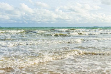 Deniz dalgaları kıyıya vuruyor.