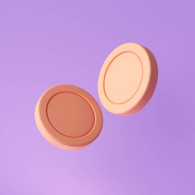 3d Coins motion on purple background, coin icon symbol. 3d render illustration