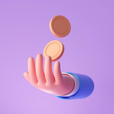 3D elli, bozuk paralar, tasarruf, online ödeme ve ödeme konsepti. 3d resimleme