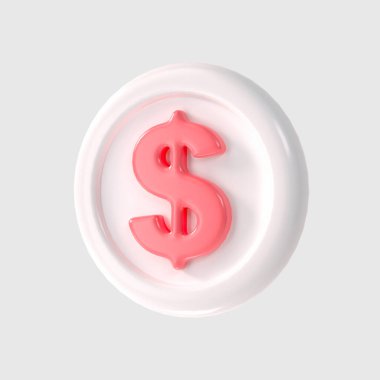 İzole edilmiş arka planda Amerikan Doları. Karikatür madeni para ikonu. 3d resimleme