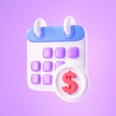 3D Calendar with dollar coin icon on isolated background, Monthly Financial Report, and Time to pay concept. 3d render illustration