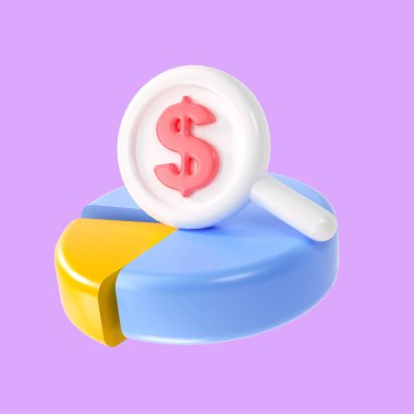 3D Market growth graph. Coin with Pie chart. Business growth chart, statistics, and analysis concept. 3d render illustration