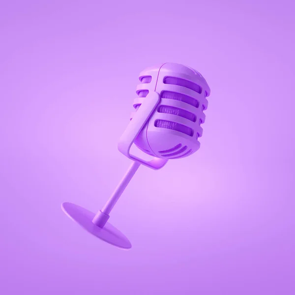 3D Classic Retro Vintage Microphone on purple background. Microphone icon. 3d render illustration