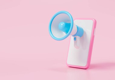 3D megafon hoparlörü ya da tanıtım için hoparlör hoparlörü, cep telefonu uyarısı ile 3D megafon hoparlörü. 3d resimleme