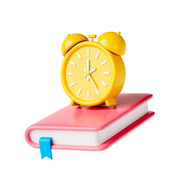Study Time Icon Alarm Clock Book Isolates White Background Render — Stock Photo, Image