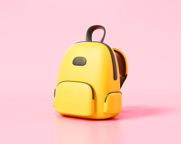 3D黄色背包 学生袋图标 回到学校的概念 3D渲染说明 — 图库照片