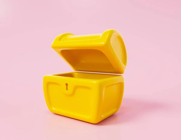 Χρυσό Εικονίδιο Στήθος Ροζ Φόντο Άνοιγμα Κουτί Θησαυρού Προσφέρουν Έννοια — Φωτογραφία Αρχείου