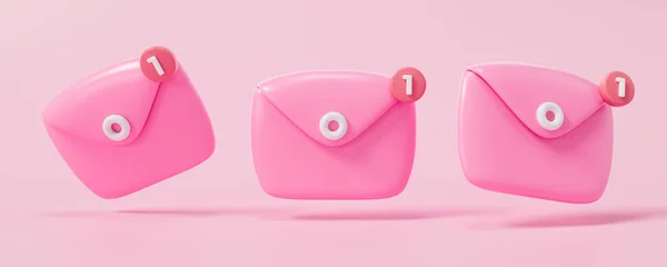 Ícone Envelope Correio Rosa Definido Com Marcador Nova Mensagem Fundo — Fotografia de Stock