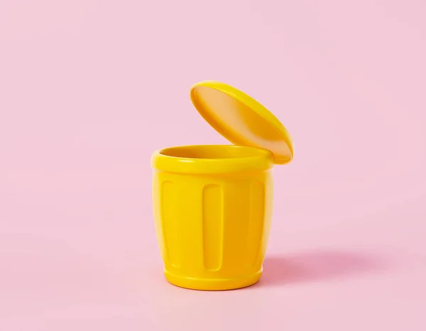 Κινούμενο Σχέδιο Minimal Στυλ Ανοιχτό Κίτρινο Κάδο Απορριμμάτων Ροζ Φόντο — Φωτογραφία Αρχείου