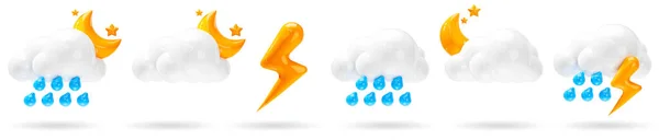 Set Weather Icons Raining Lightning Thunderstorm Party Cloudy Icons Isolated Stock Image
