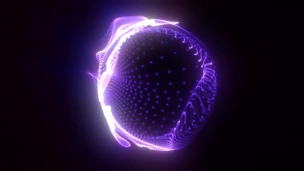 Fondo Negro Esfera Neón Centro Gira Cambiando Forma Esfera Ultravioleta — Vídeo de stock
