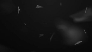 Siyah arka planda beyaz nanopartiküllerin kimyasal ve teknolojik karışıklıkları. Noktaların kaotik hareketi bir ağ bağlantısı yaratır. Siyah ve beyaz pleksus etkisi, hareket bulanıklığı. Arkaplan 3D görüntüleme, daire çizme, daire çizme, döngü, 4k.