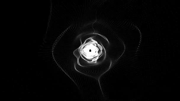 ホワイトトンネルスピード 高速3次元パターン サイバースペース 光ファイバー ワームホール 抽象的なベクトル 暗い背景に白いメッシュ サイエンスフィールド 空の輝くテクノロジーのデジタルトンネルを介した動き — ストック動画