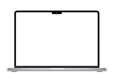 İzole edilmiş ekranlı maket defteri. Yeni laptop, bilgisayar, beyaz arkaplanda yalıtılmış.