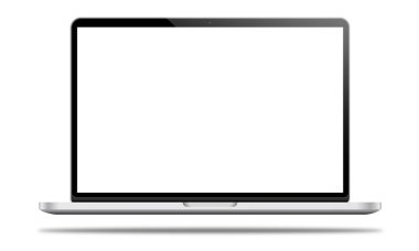 Beyaz arka planda izole edilmiş yeni bir defter. Apple air, pro new, think book, laptop modelleme stili gerçekçi beyaz arka planda izole edilmiş. Beyaz ekranlı bilgisayar. Tablet PC illüstrasyon. Gri kişisel bilgisayarın fotogerçekçi 3D maketi.