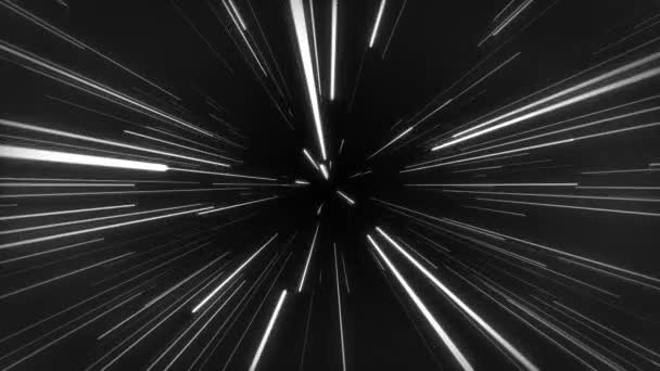 Monochrome Pattern Diverging White Rays Light Entering Hyperspace Travel Black — Stock Video