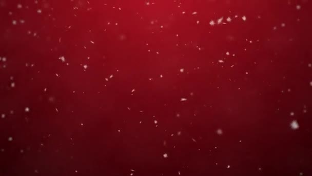 Белые Снежинки Красном Фоне Бесшовные Петли Снегопад Метель Реалистичный Снег — стоковое видео