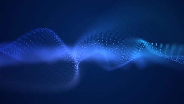文摘波振荡 由粒子和圆点构成的发光数字网络波在蓝色背景上运动 蓝色数字波 暗蓝色背景上的光反射 — 图库视频影像