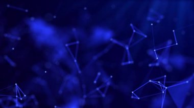Bulanık teknoloji dijital mavi arka plan. Noktalar ve doğrular ağı. Nanofiber bağlantısı. Elektronik iletişim. Bulut depolama ve bilgi alışverişi. Benzer video 4k, 60 fps.