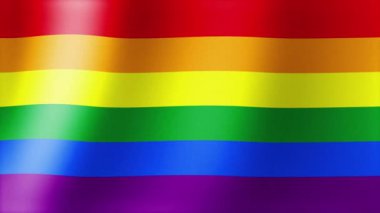 LGBT topluluğunun parlak bayrağı. Gökkuşağı dalgalı ipek renkli arka plan. Kumaş dokusu. Herkes için cinsiyet eşitliğinin sembolü. 4k, 60 fps, HD